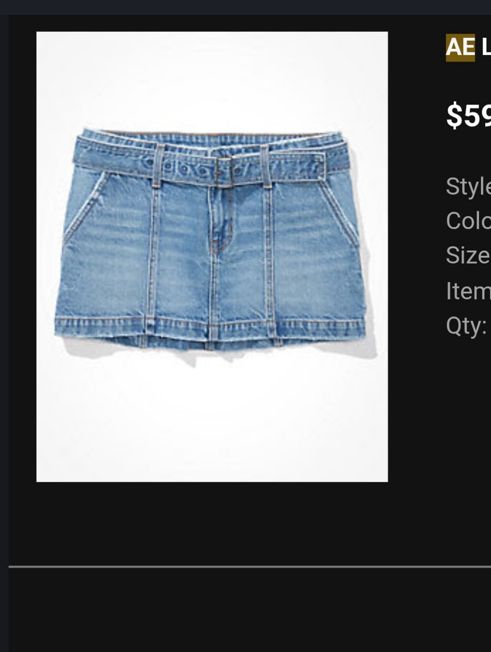 AE Y2K Low-Rise Belted Denim Mini Skirt (No Belt)